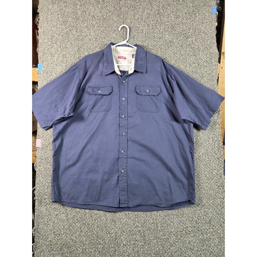 Wrangler Button Down Shirt Mens 3XL Blue Excellent Cotton Short Sleeve